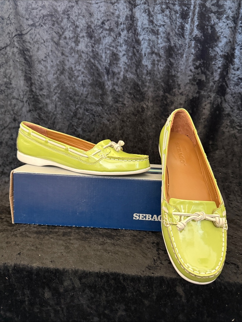 Sebago Lime Patent Leather Moccasin Loafers